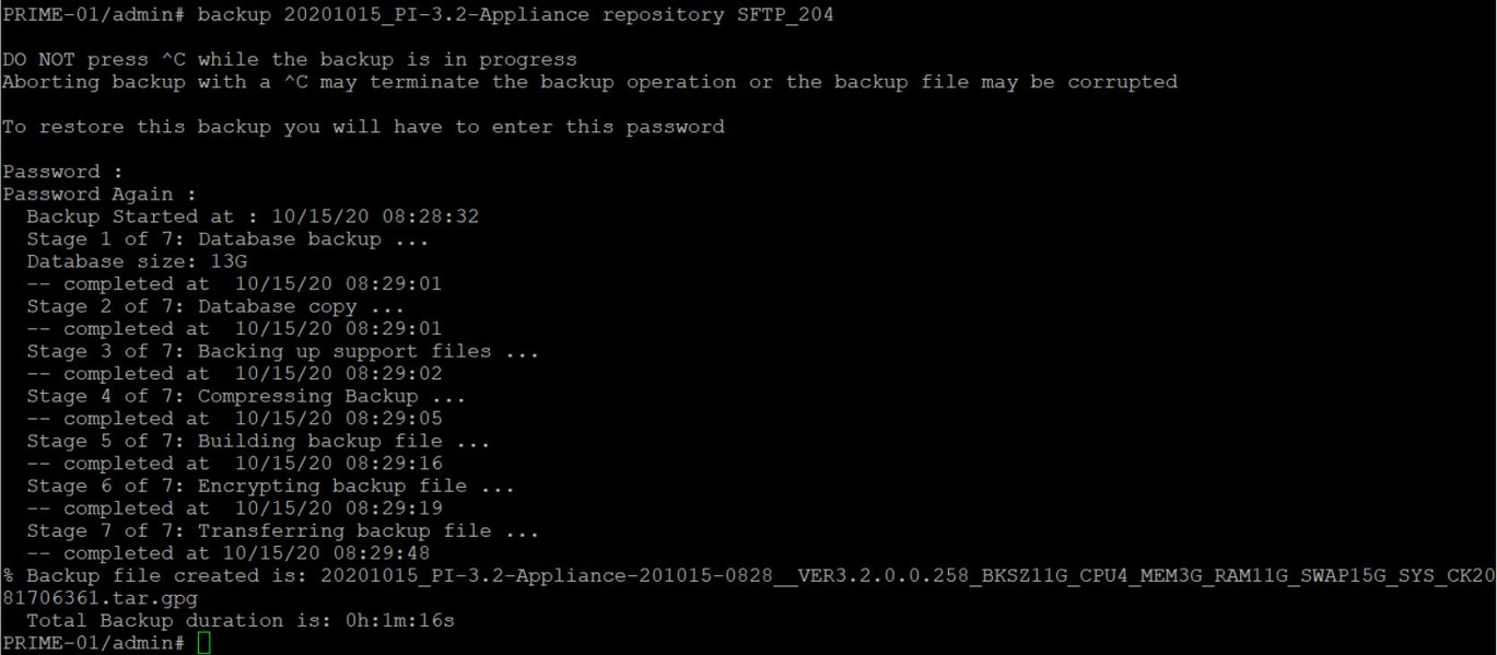 Prime Infrastructure 3.2 - Sauvegarde Appliance