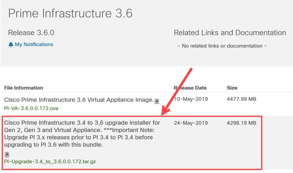 Cisco.com - Fichier de mise à jour vers Prime Infrastructure 3.6